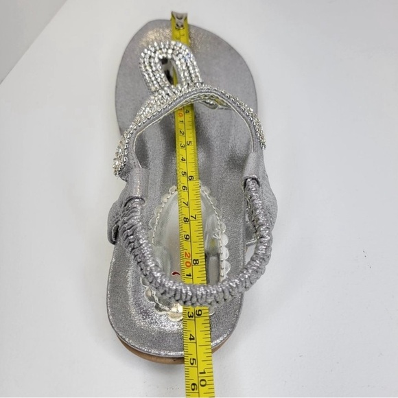 SILVER Rhinestones Adjustable Strap Size 7 Toe Post Summer Beach Womens Sandals - Picture 12 of 12